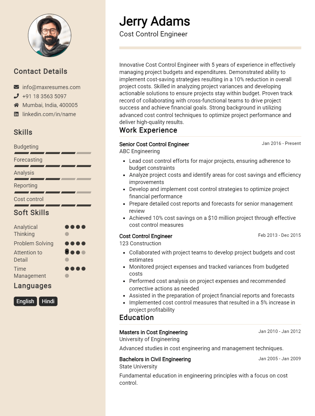 cost-control-engineer-resume-sample