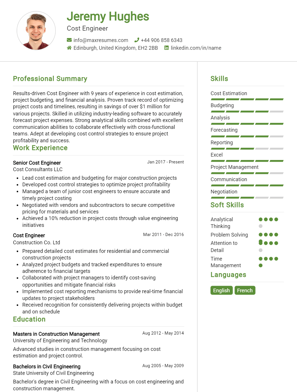 cost-engineer-resume-sample