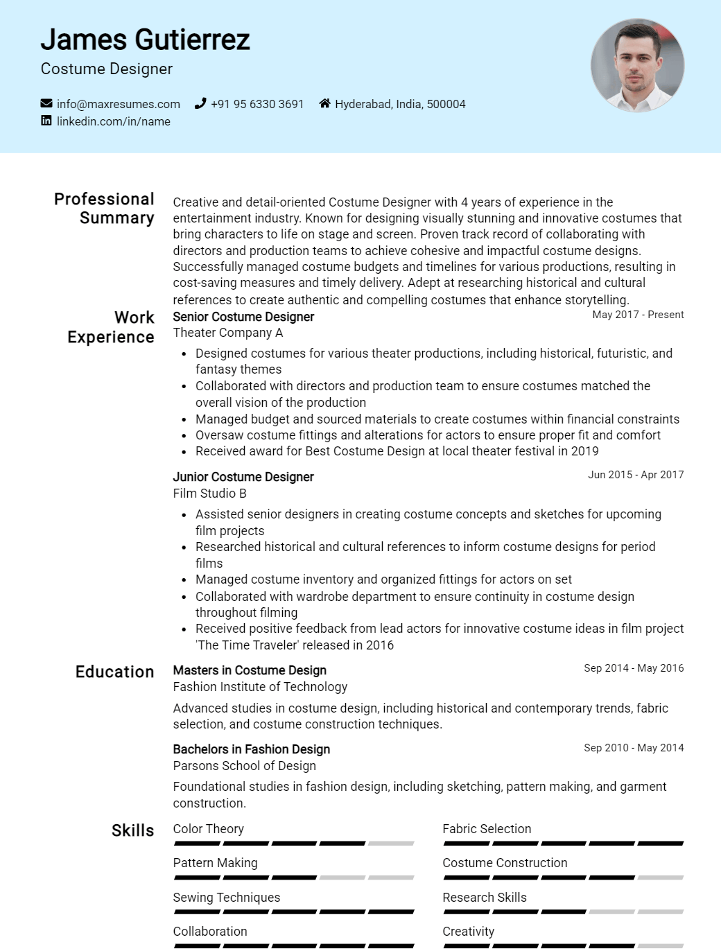costume-designer-resume-sample