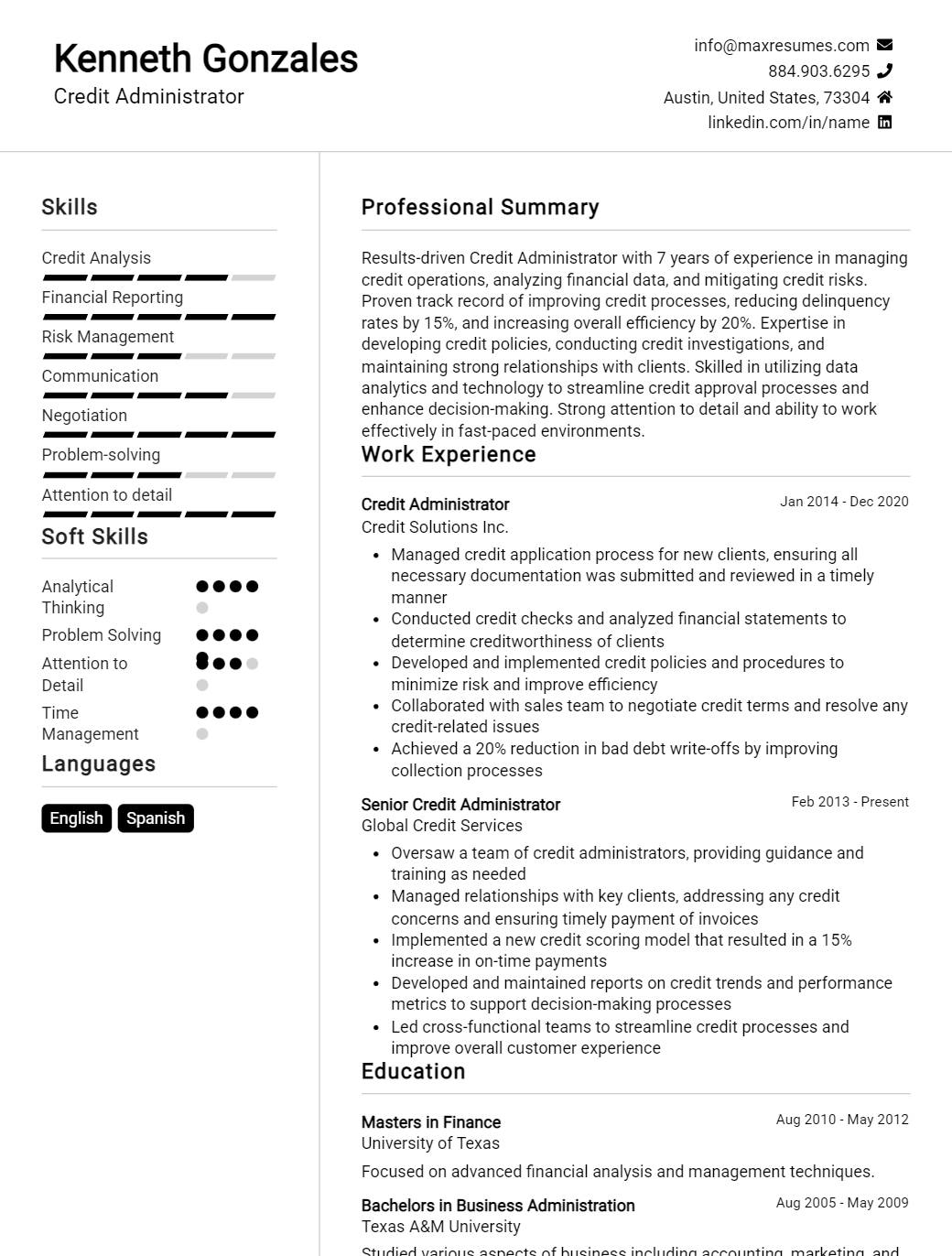 credit-administrator-resume-sample