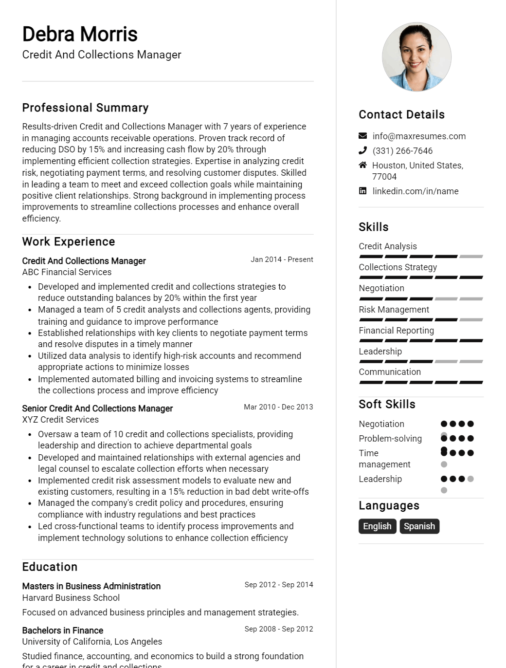 credit-and-collections-manager-resume-sample