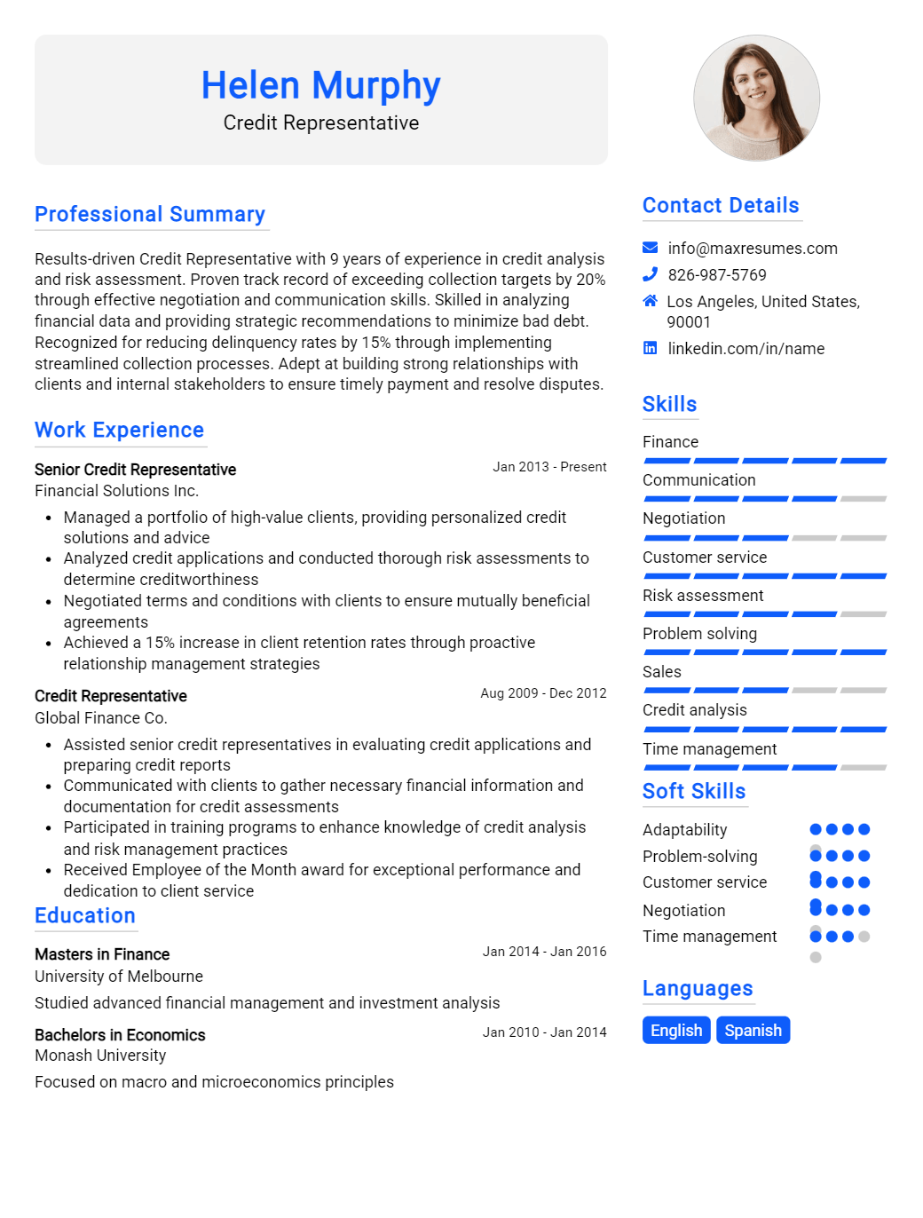 credit-representative-resume-sample