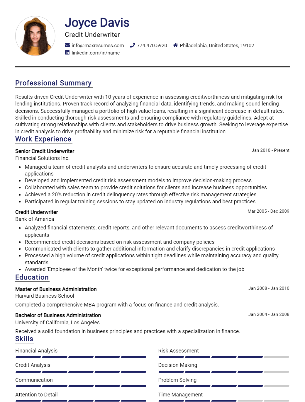 credit-underwriter-resume-sample