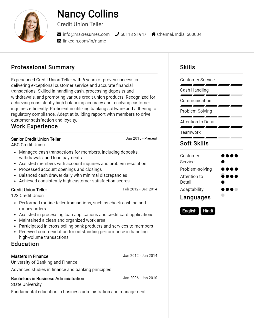 credit-union-teller-resume-sample