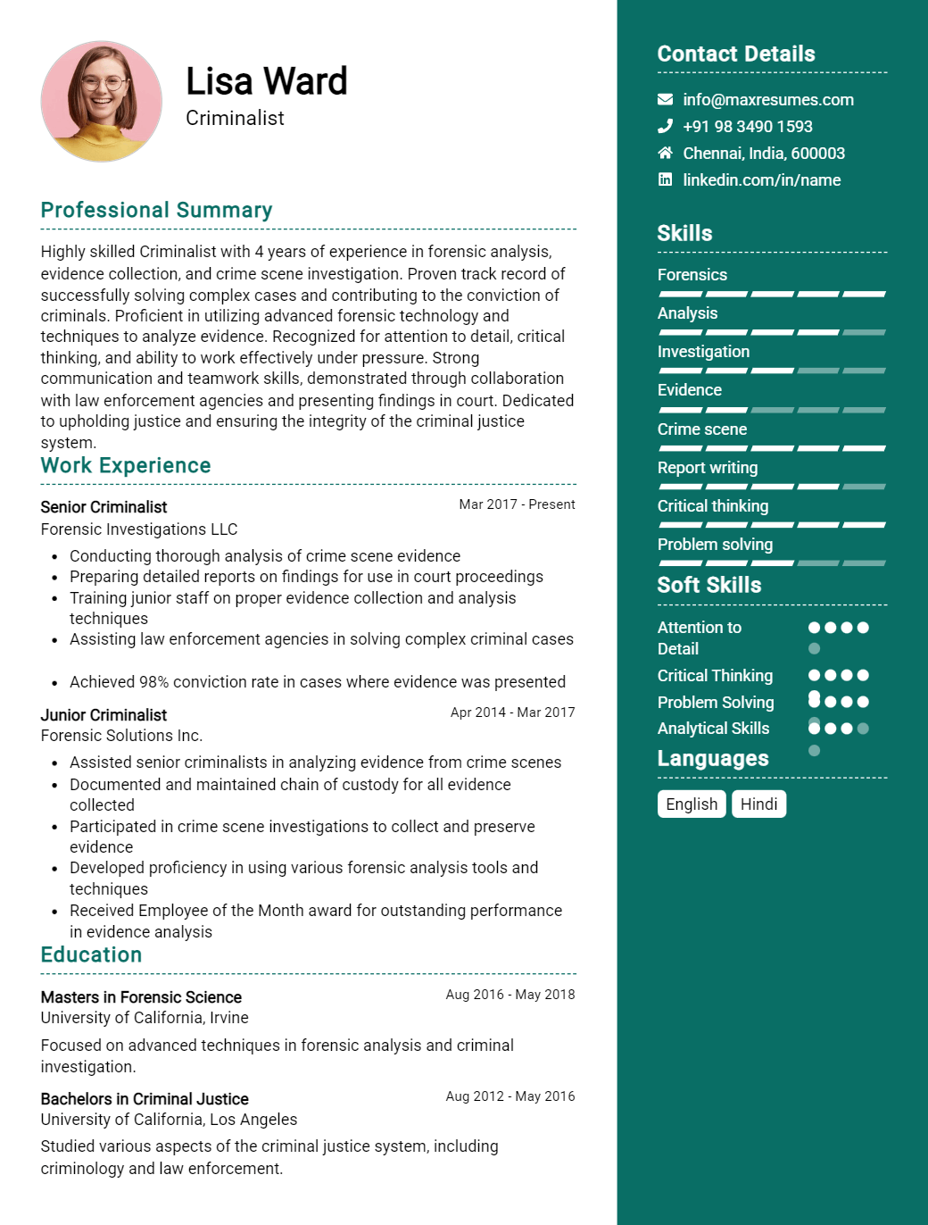 criminalist-resume-sample