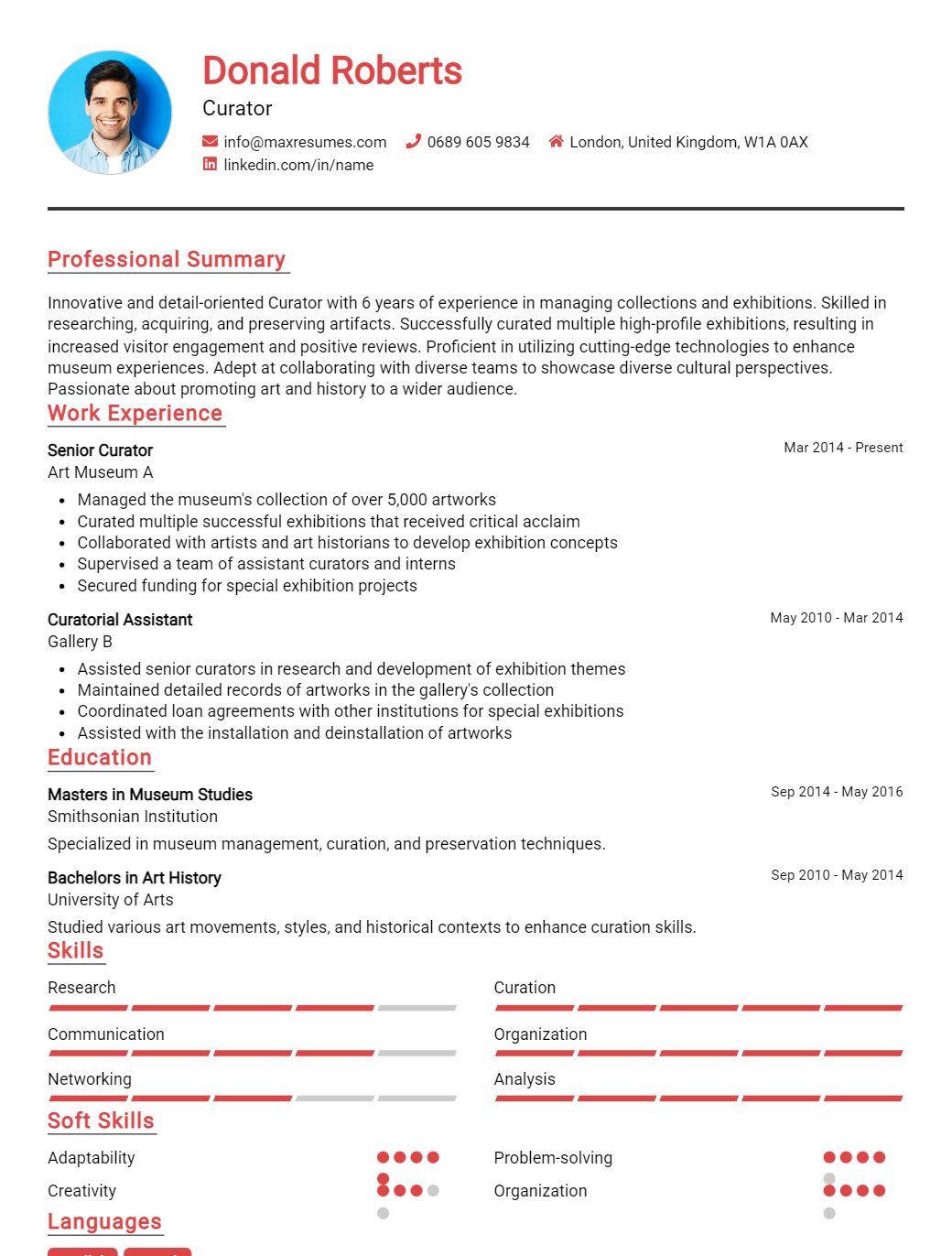 curator-resume-sample