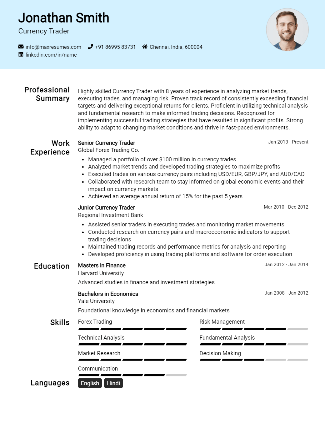 currency-trader-resume-sample