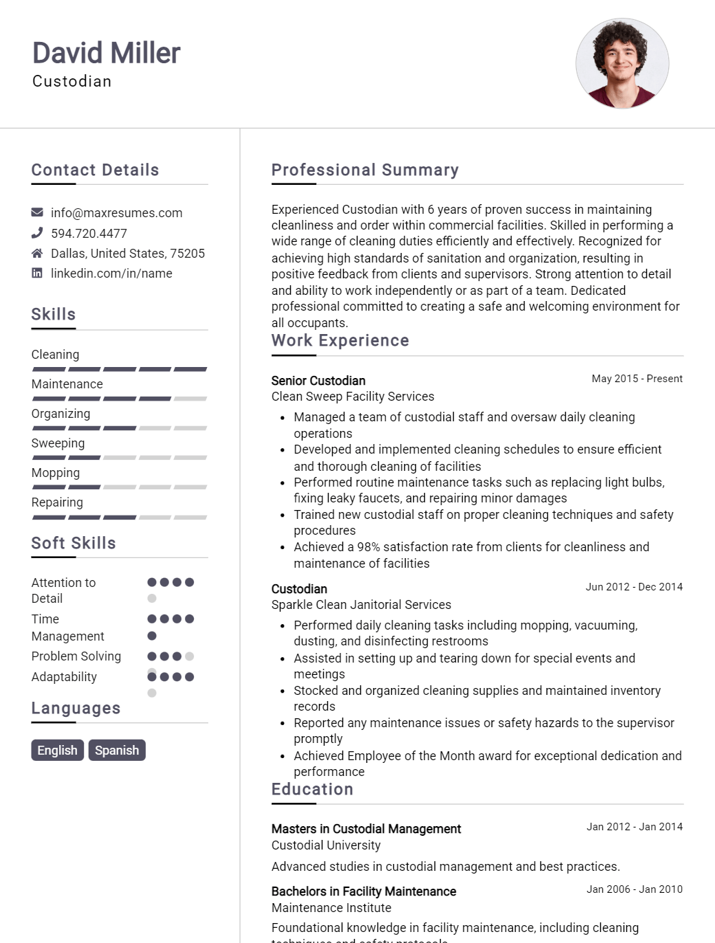 custodian-resume-sample