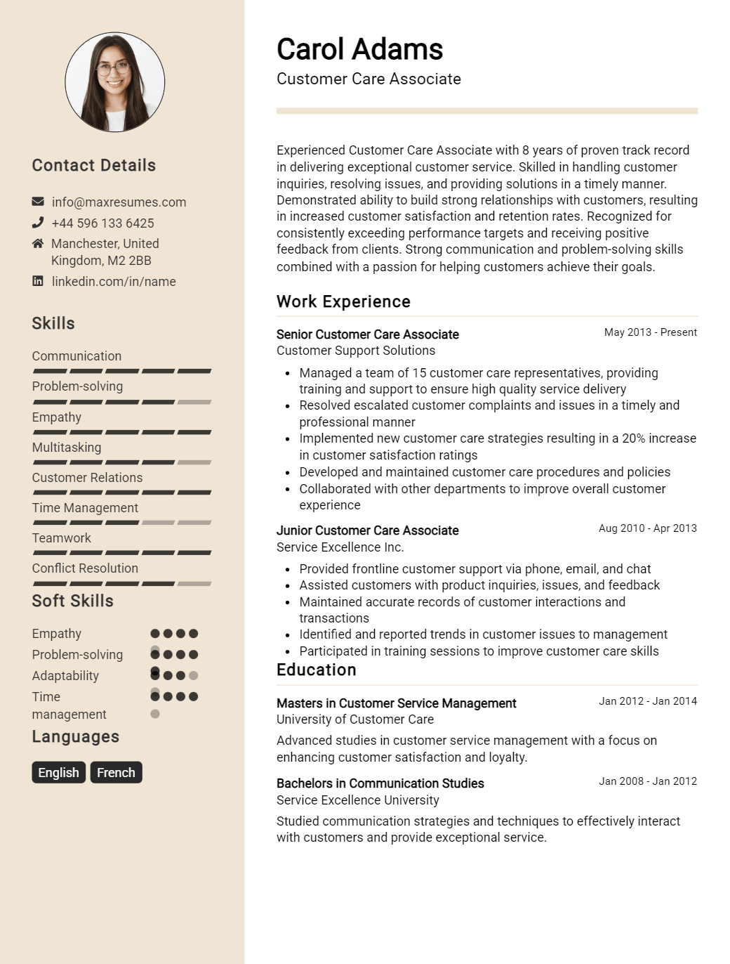 customer-care-associate-resume-sample