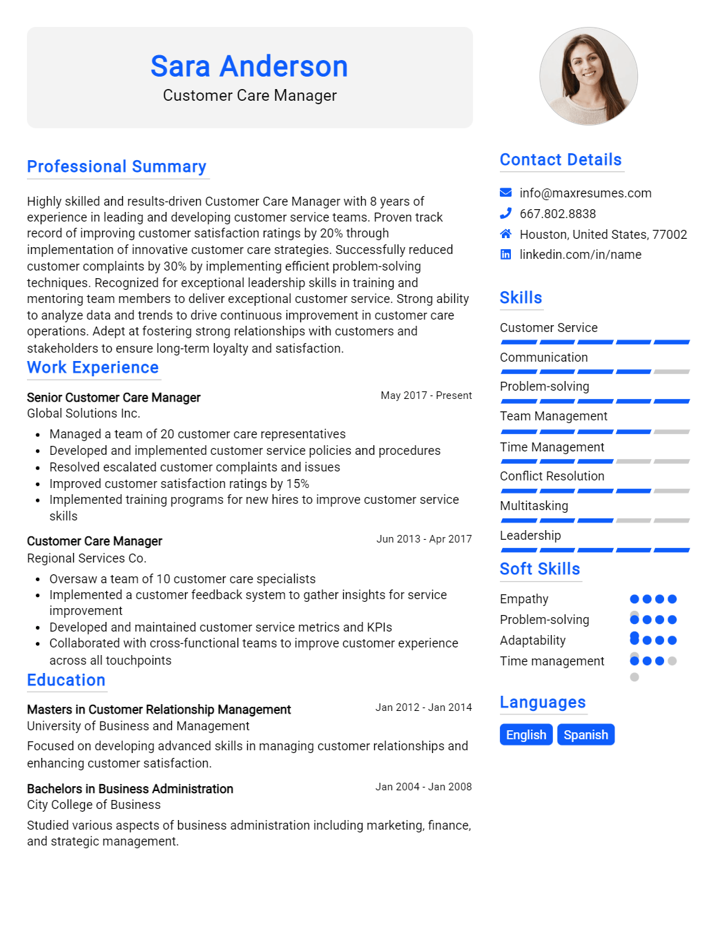 customer-care-manager-resume-sample