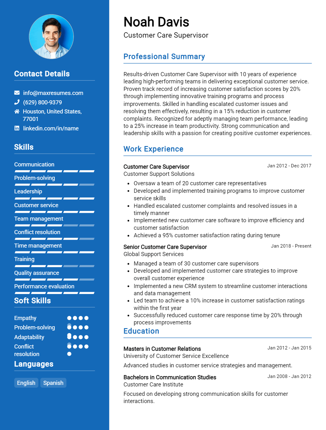 customer-care-supervisor-resume-sample