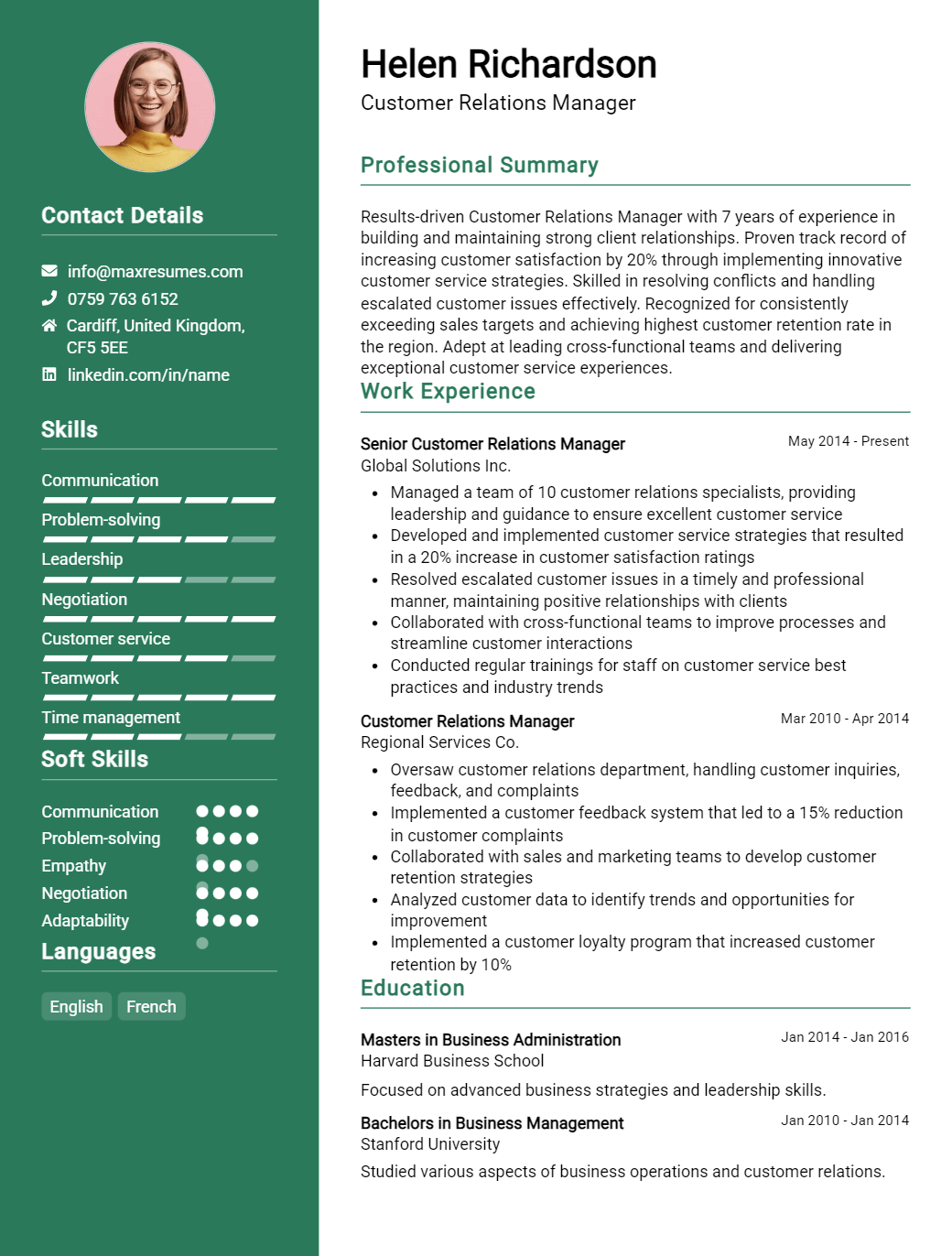 customer-relations-manager-resume-sample