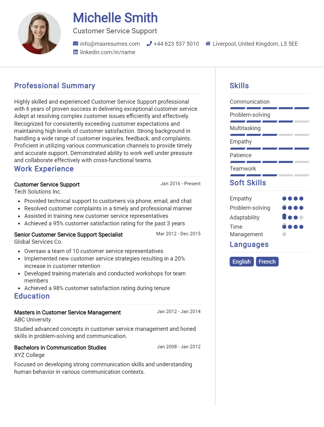 support-resume-sample