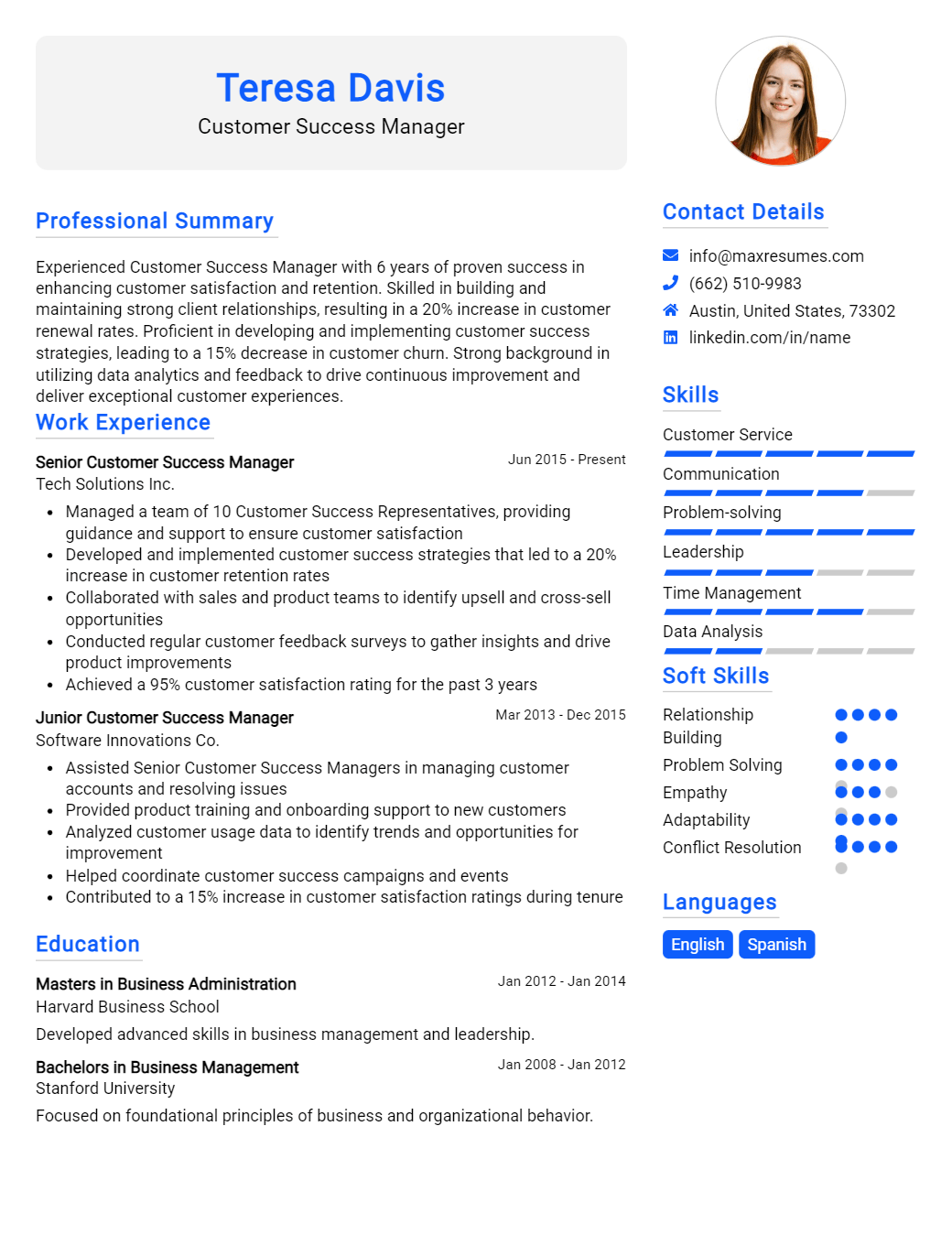 customer-success-manager-resume-sample