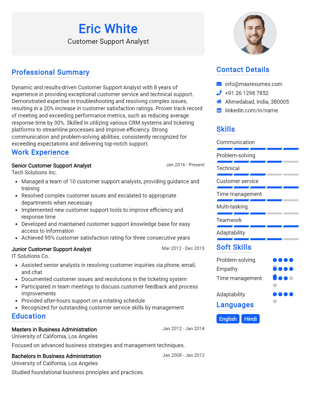 customer-support-analyst-resume-sample