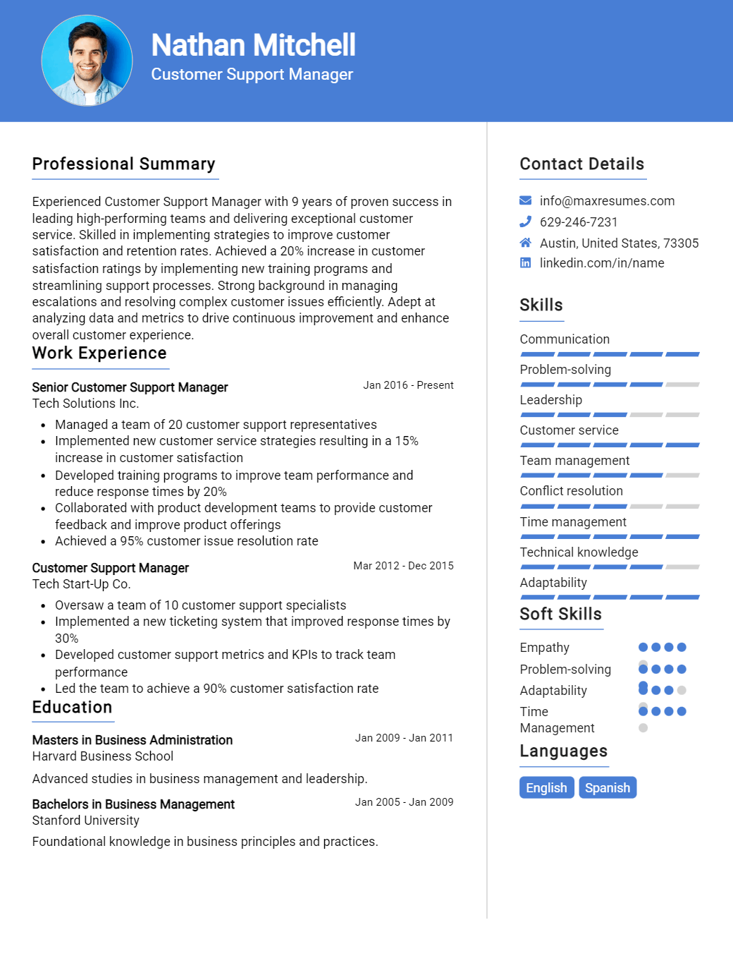 customer-support-manager-resume-sample