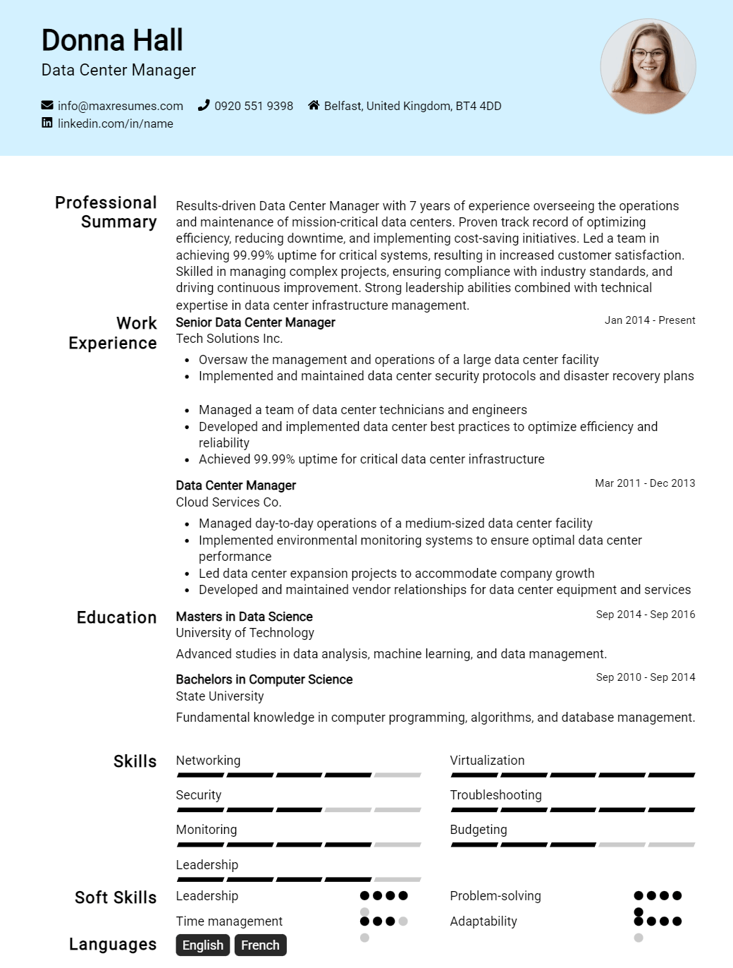 data-center-manager-resume-sample
