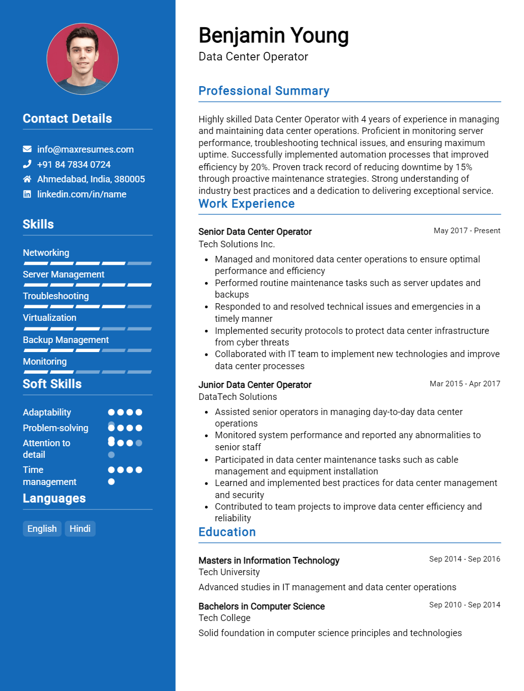 data-center-operator-resume-sample