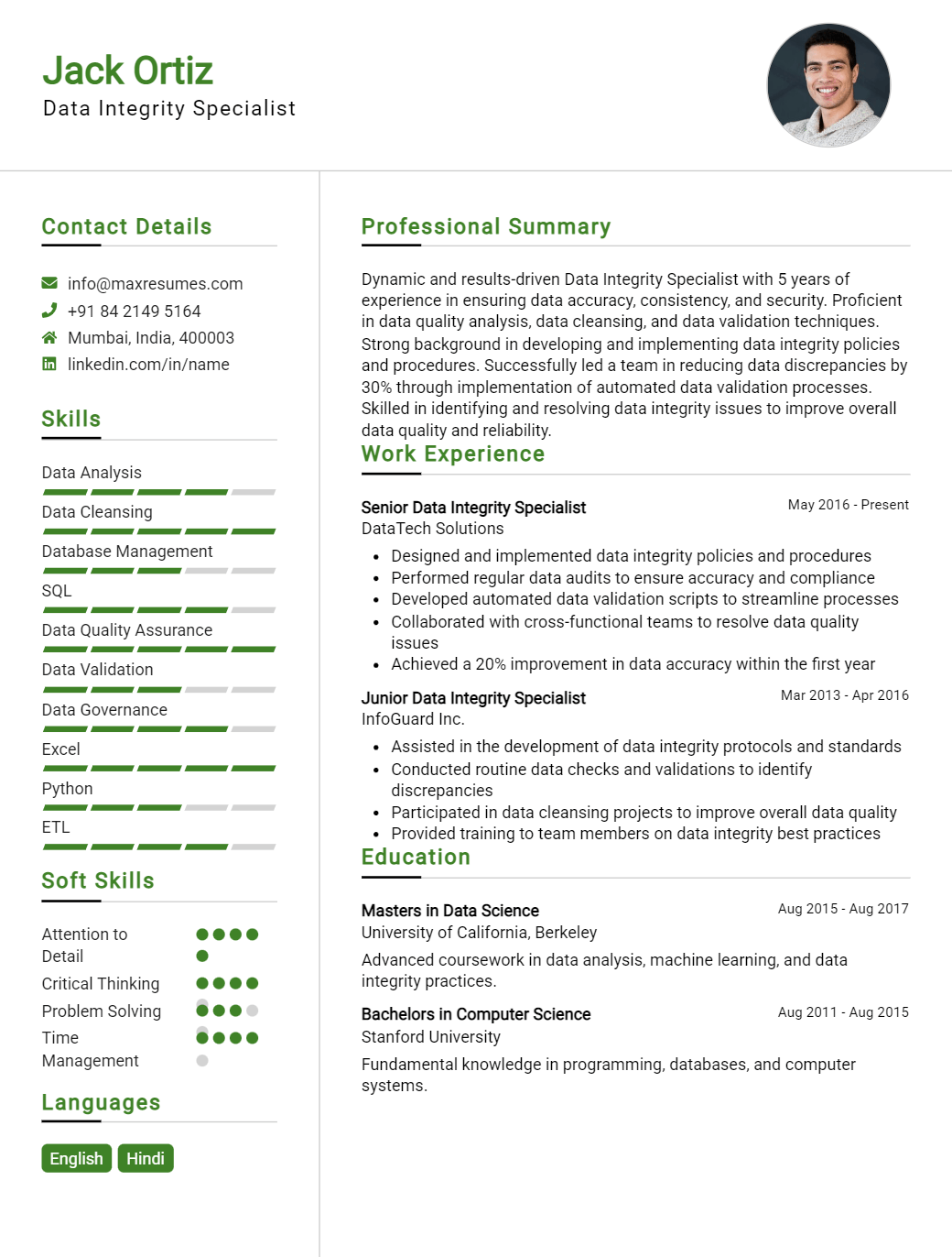 data-integrity-specialist-resume-sample