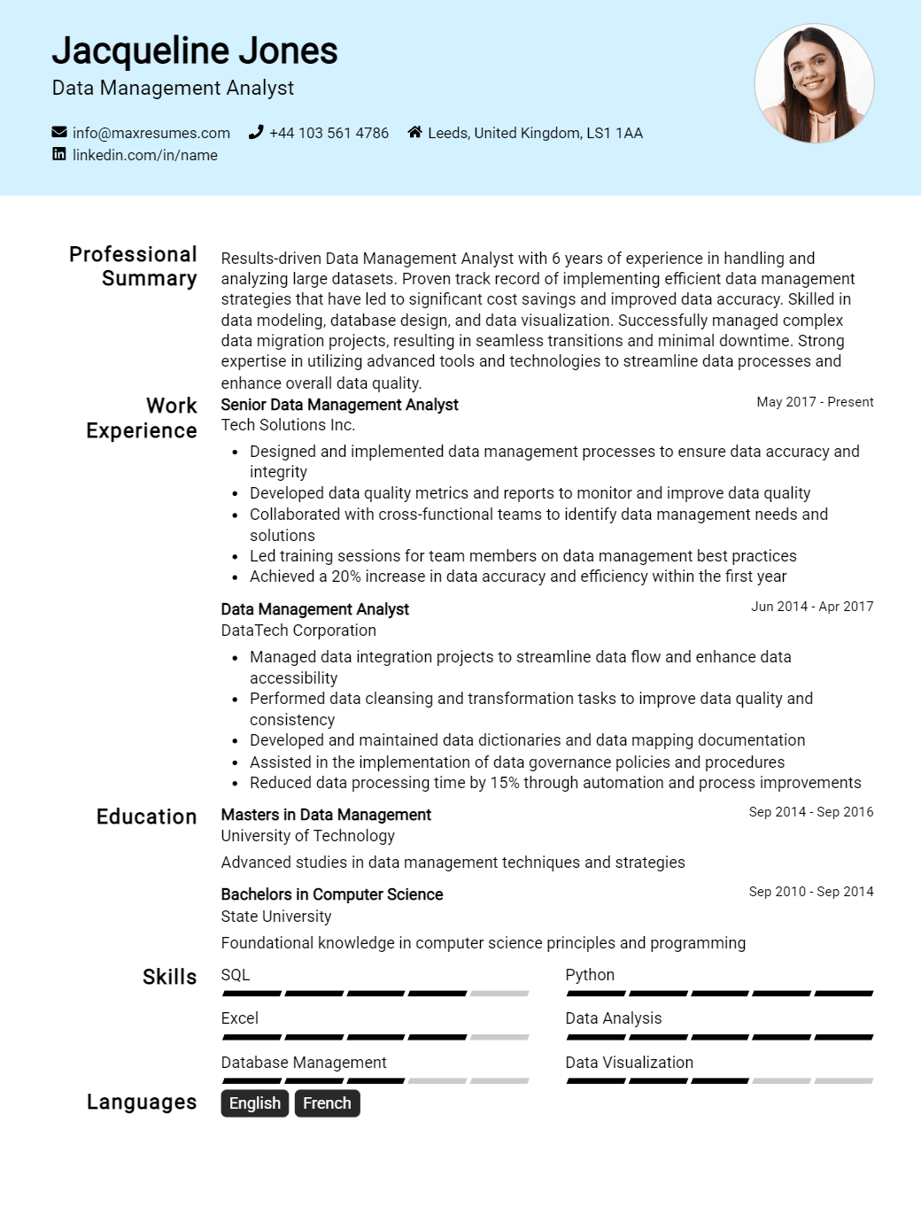 data-management-analyst-resume-sample
