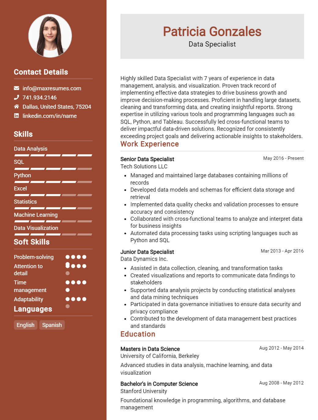 data-specialist-resume-sample