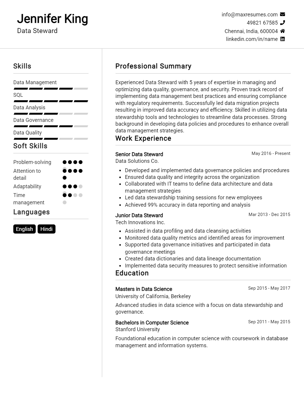data-steward-resume-sample