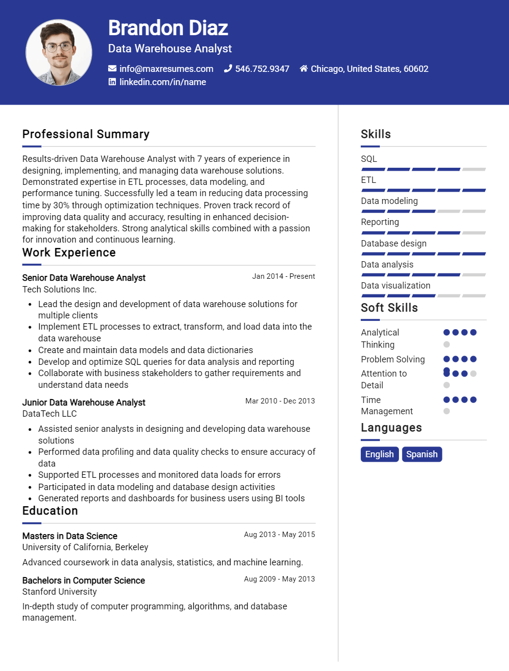 data-warehouse-analyst-resume-sample