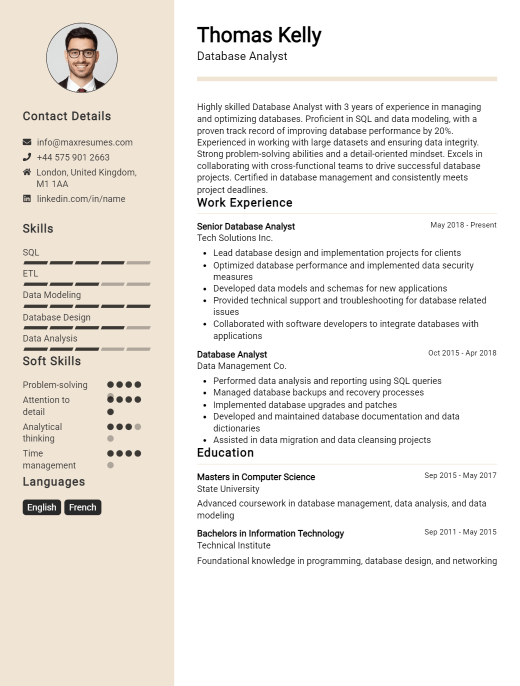 database-analyst-resume-sample