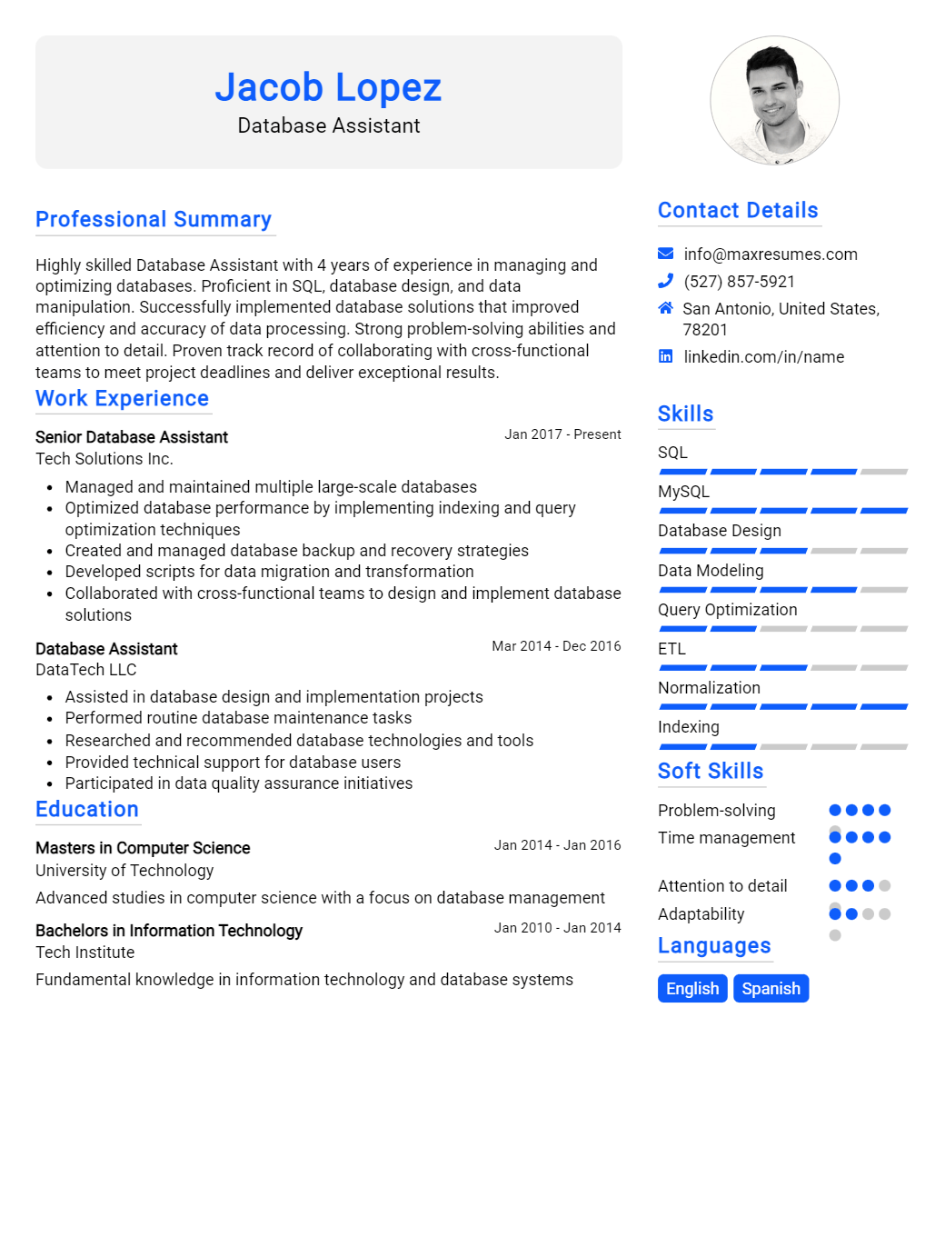 database-assistant-resume-sample