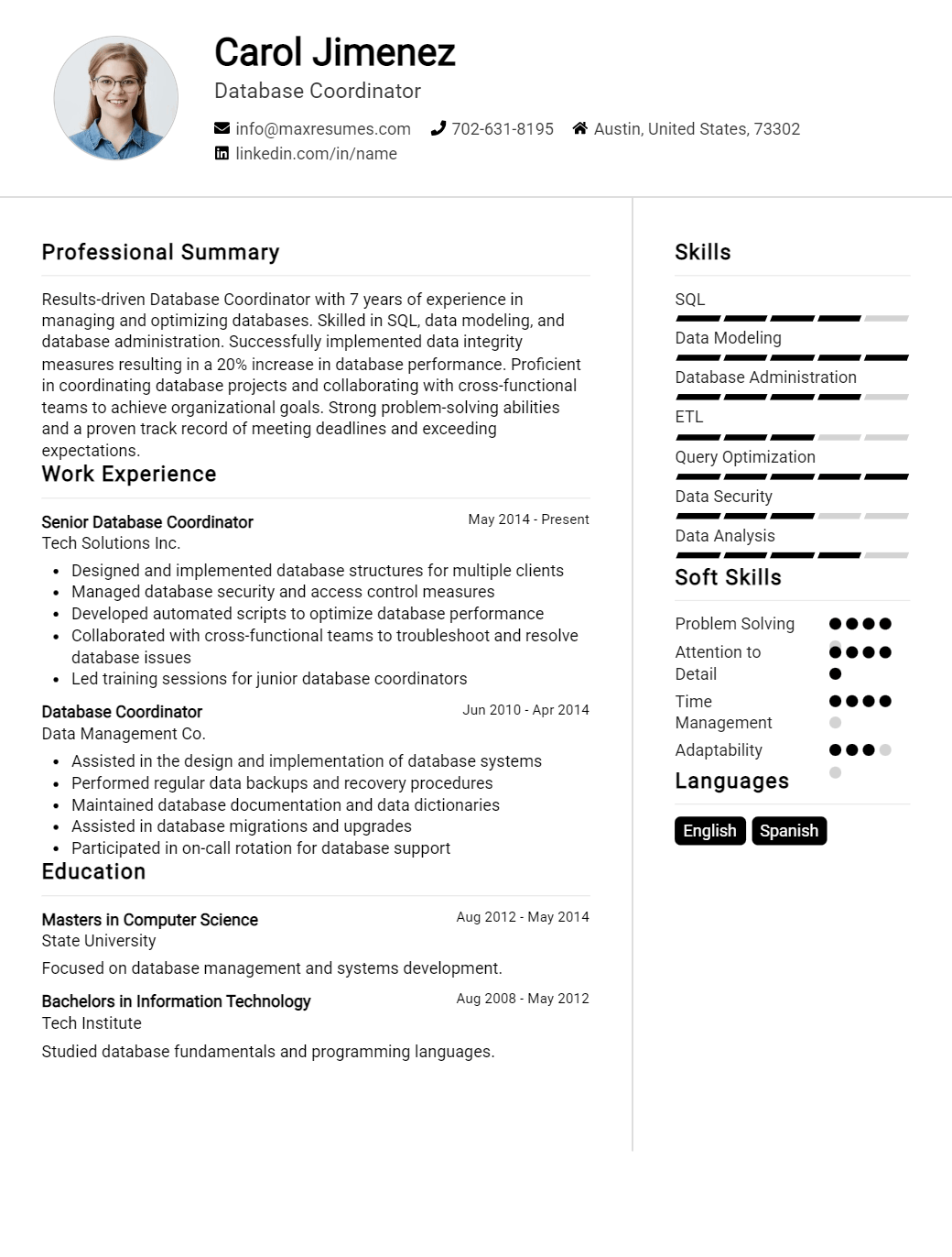database-coordinator-resume-sample