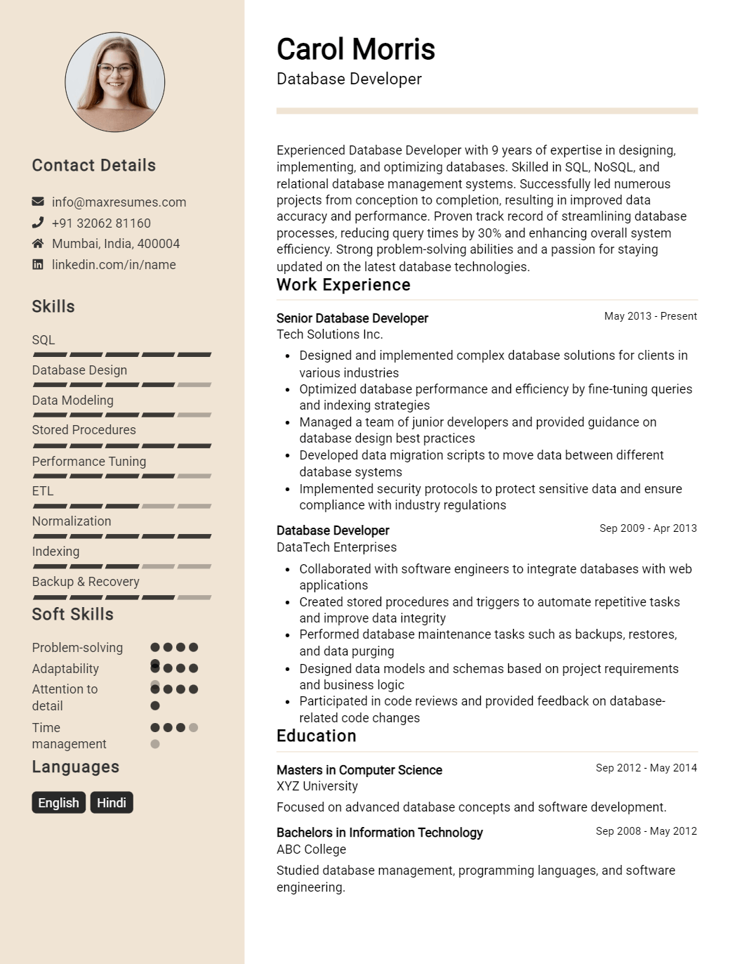 database-developer-resume-sample