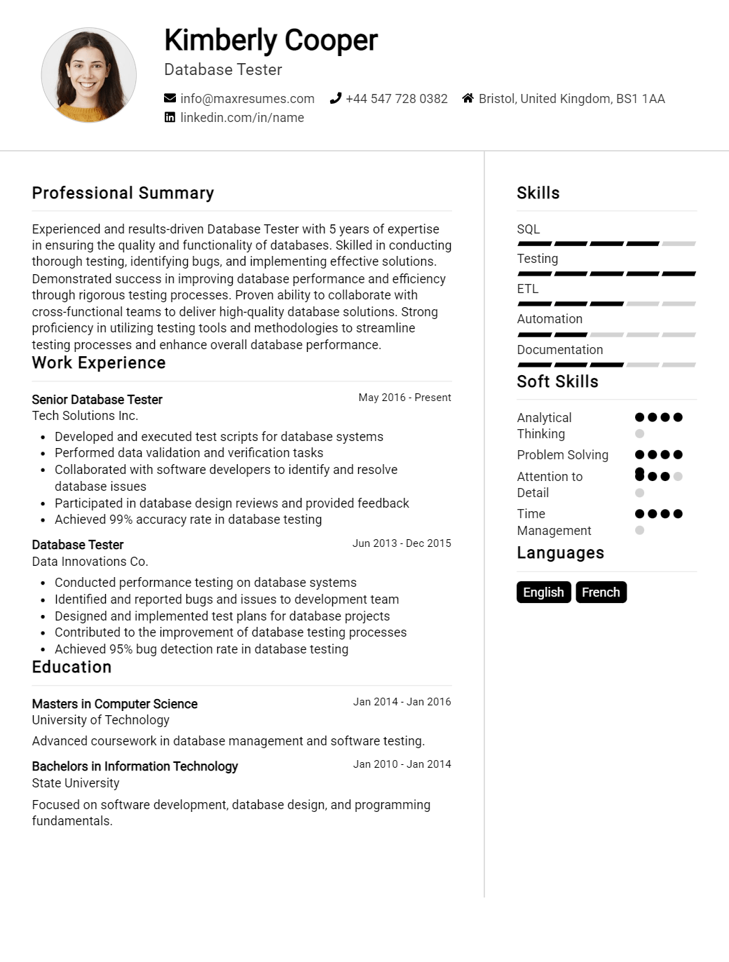 database-tester-resume-sample