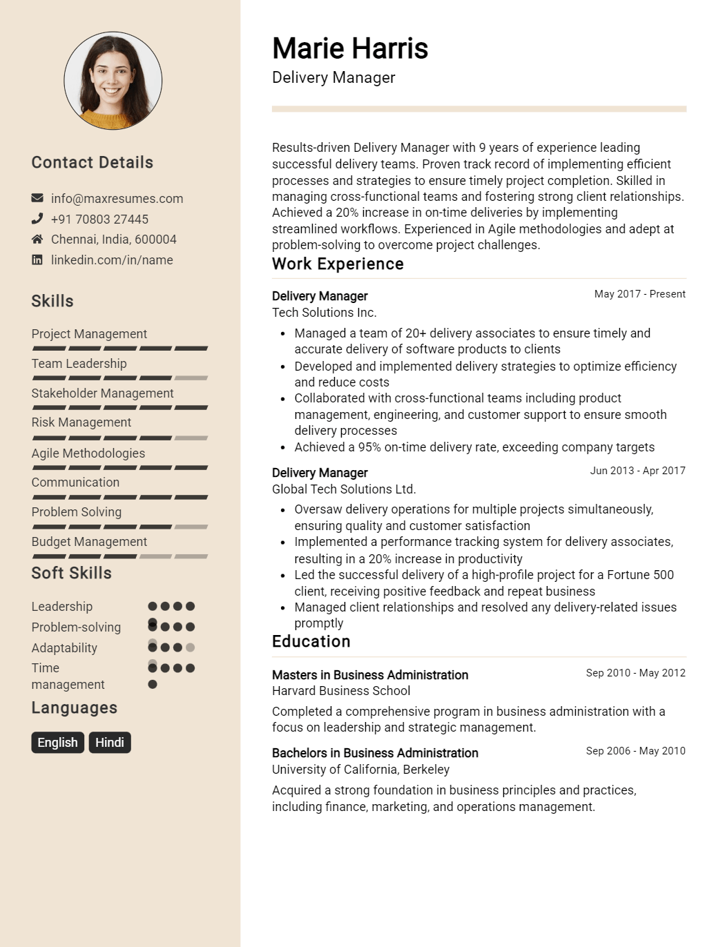 delivery-manager-resume-sample