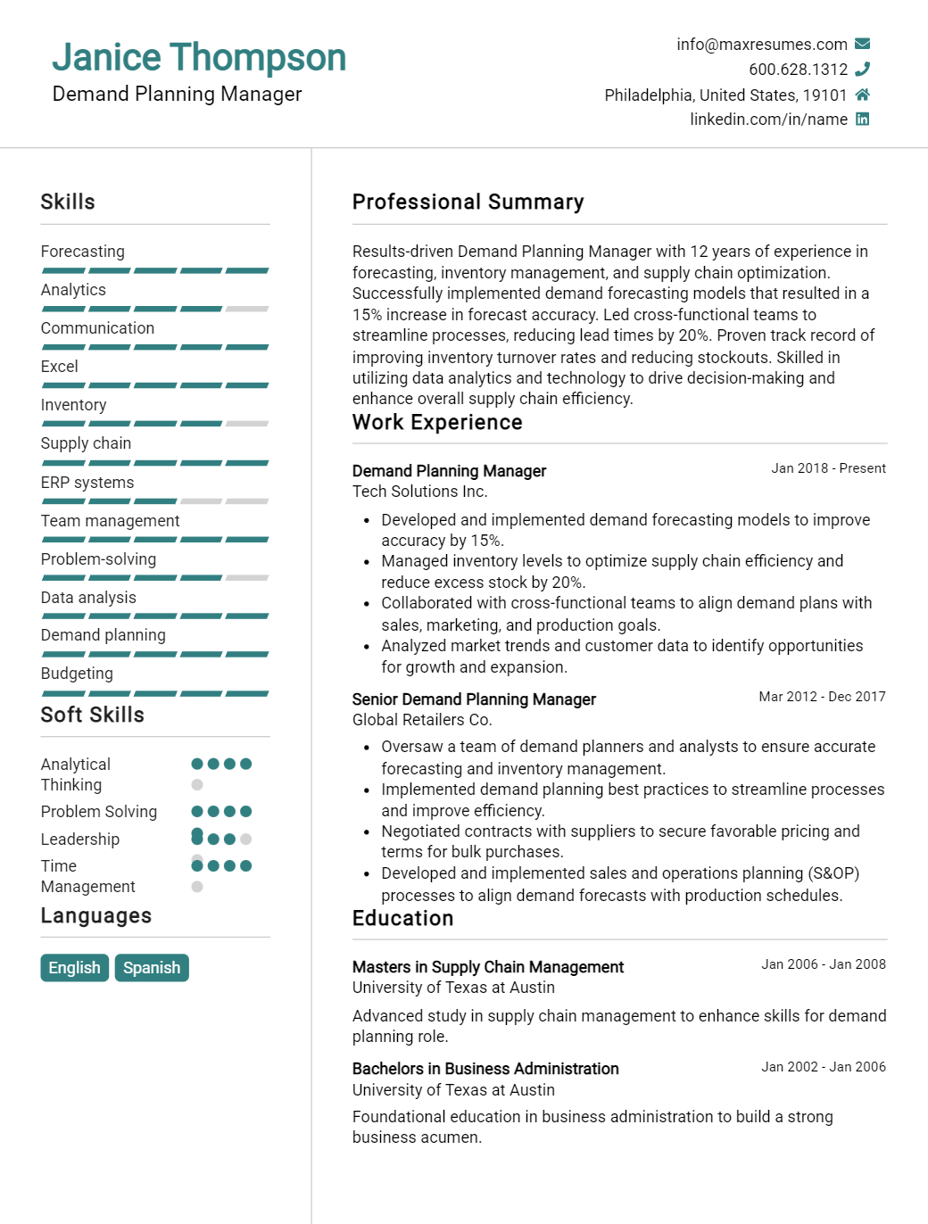 demand-planning-manager-resume-sample