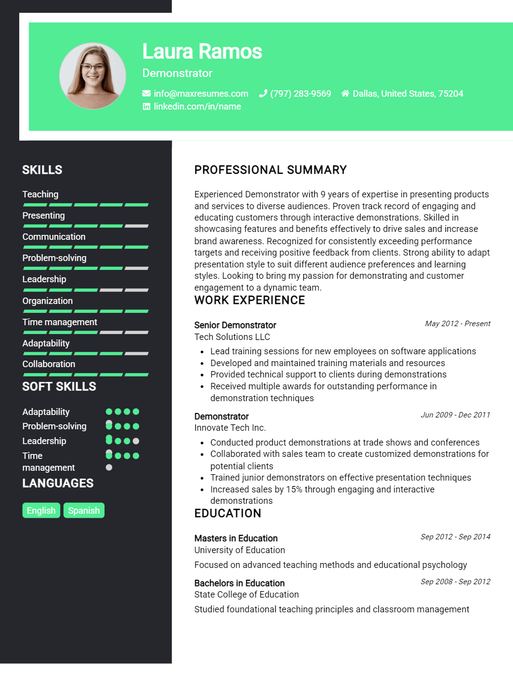 demonstrator-resume-sample