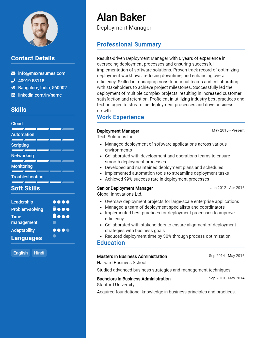 deployment-manager-resume-sample