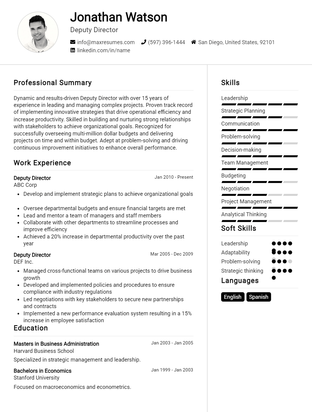 deputy-director-resume-sample