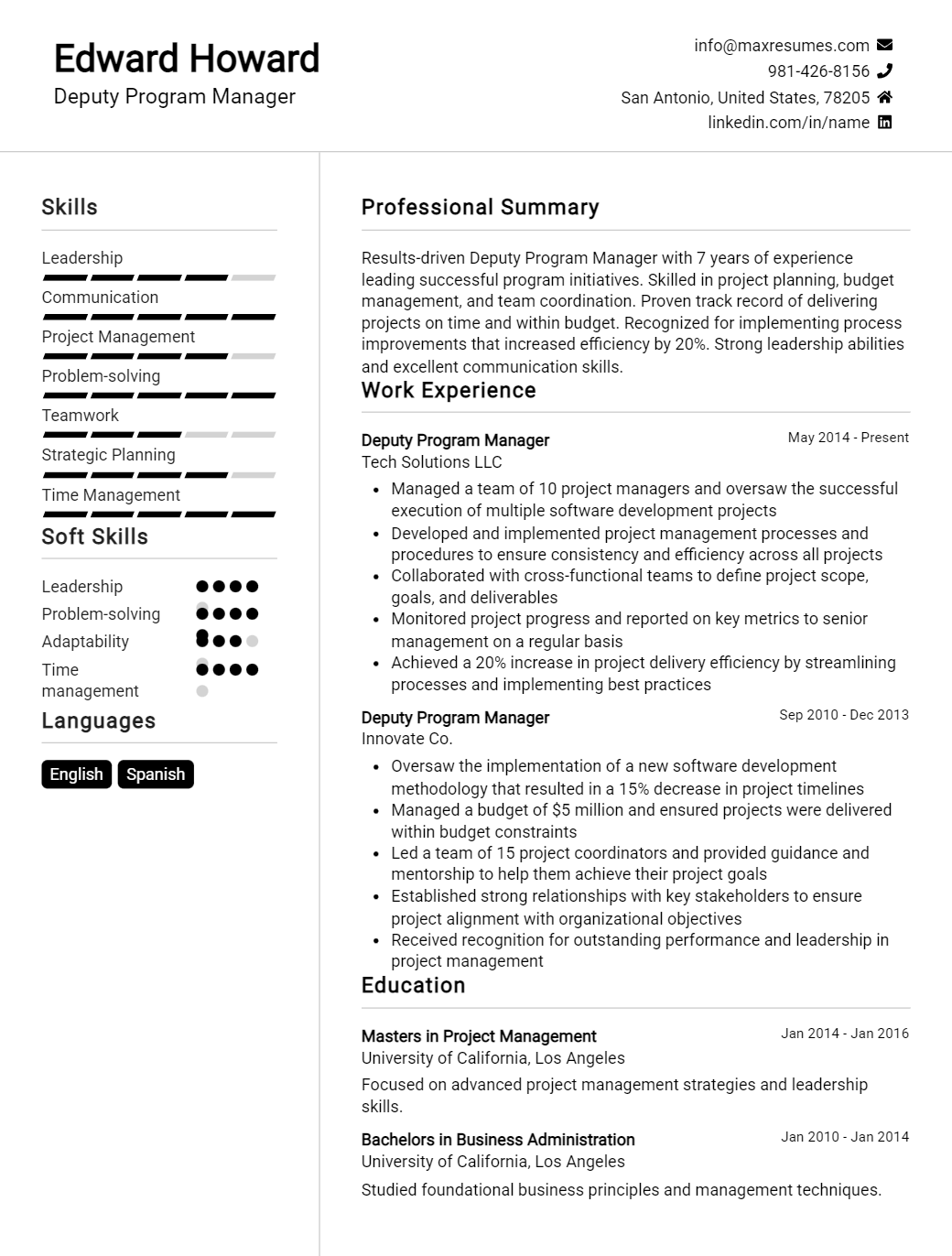 deputy-program-manager-resume-sample