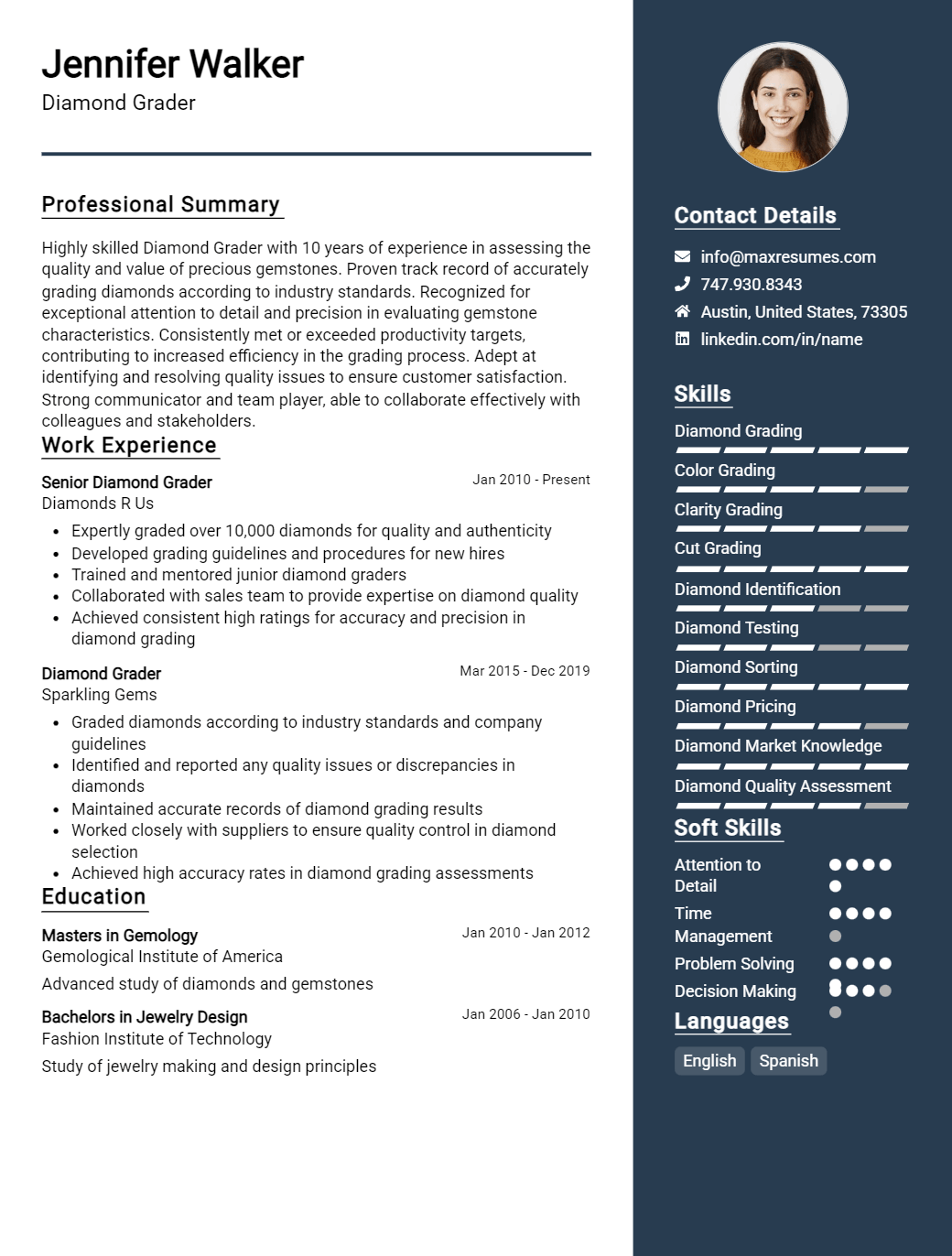 diamond-grader-resume-sample