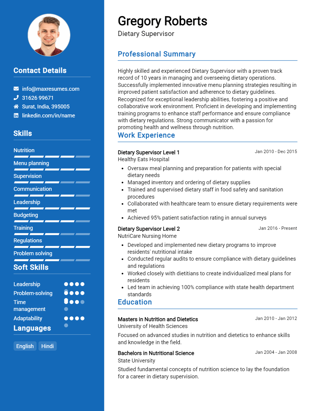 dietary-supervisor-resume-sample