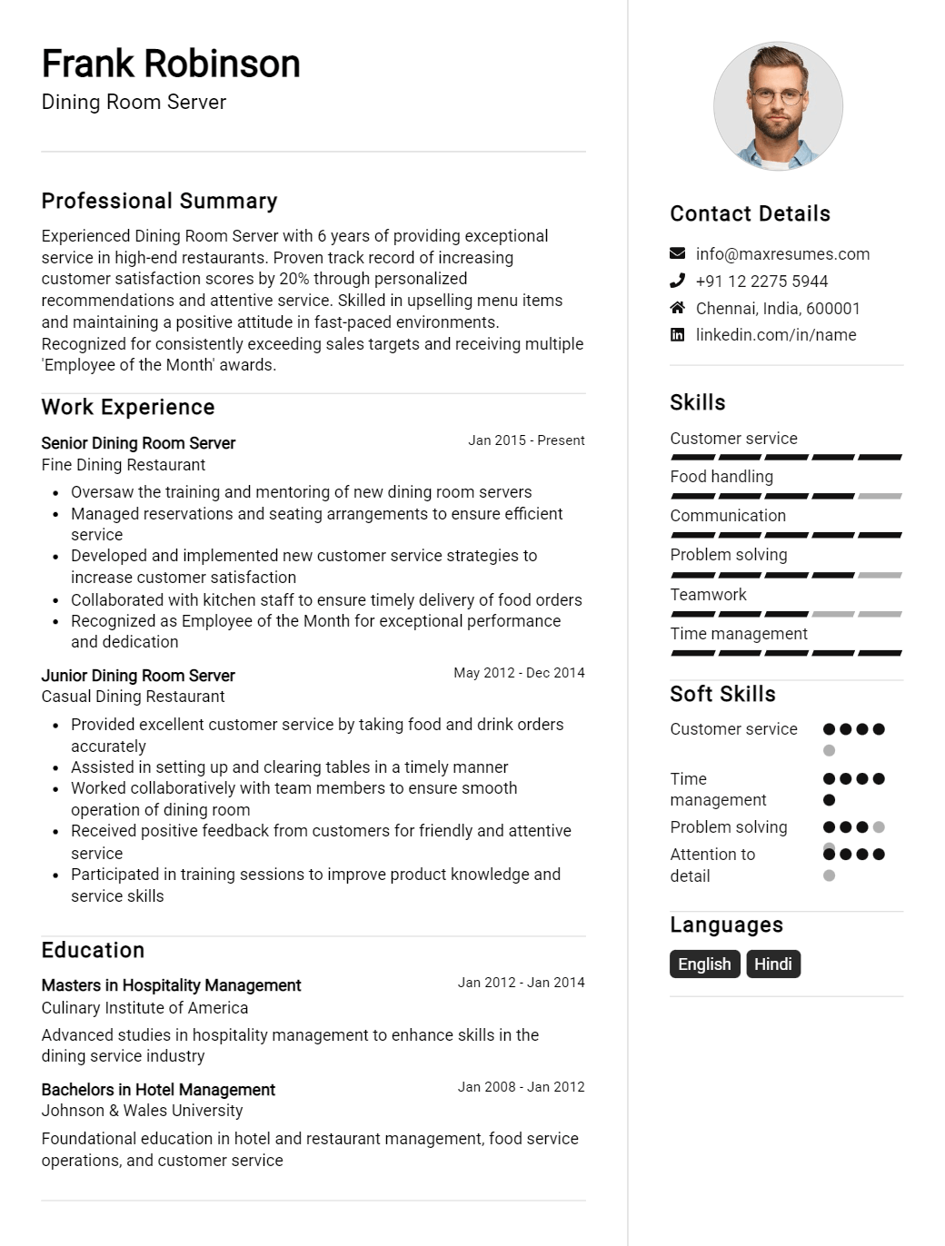 dining-room-server-resume-sample
