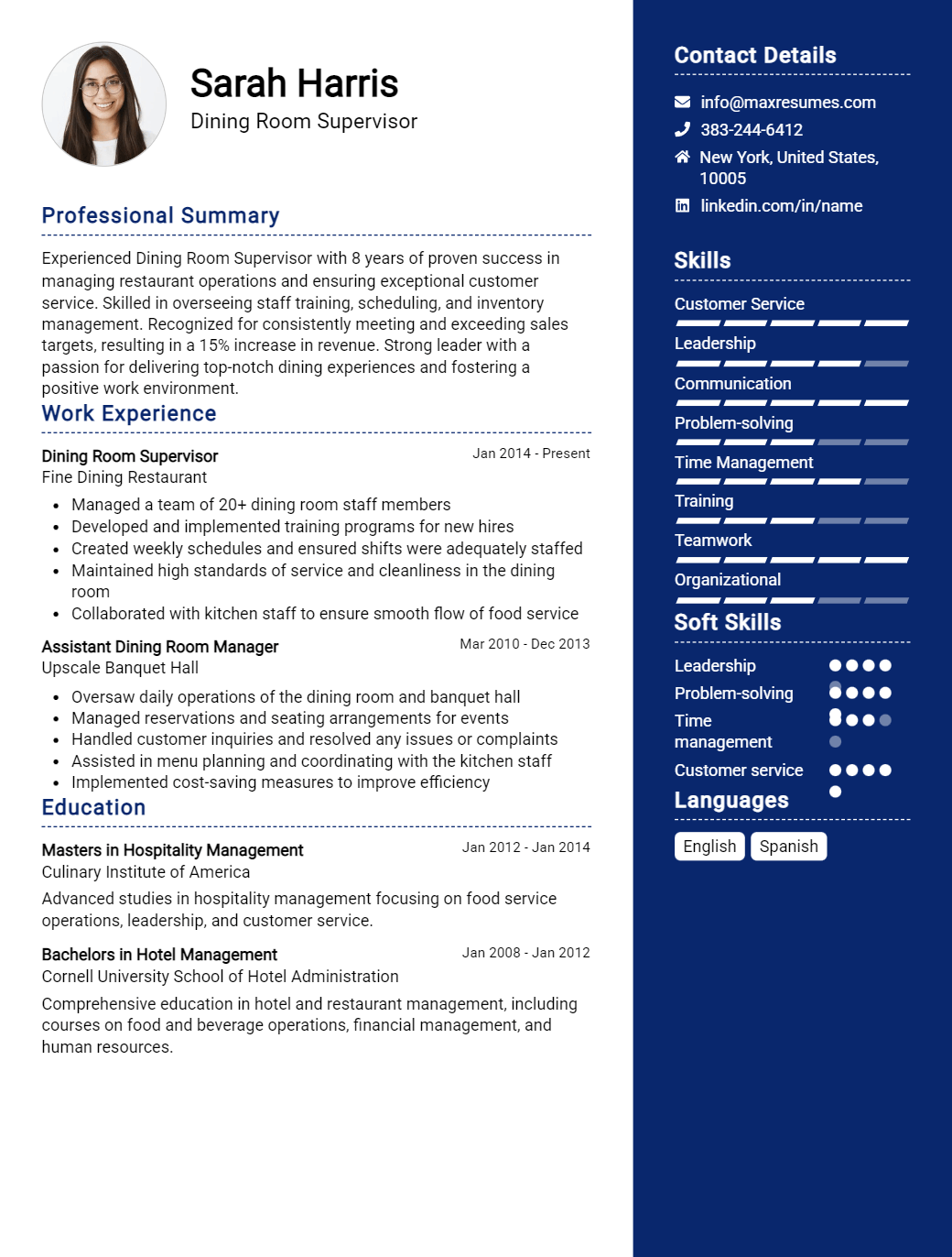 dining-room-supervisor-resume-sample