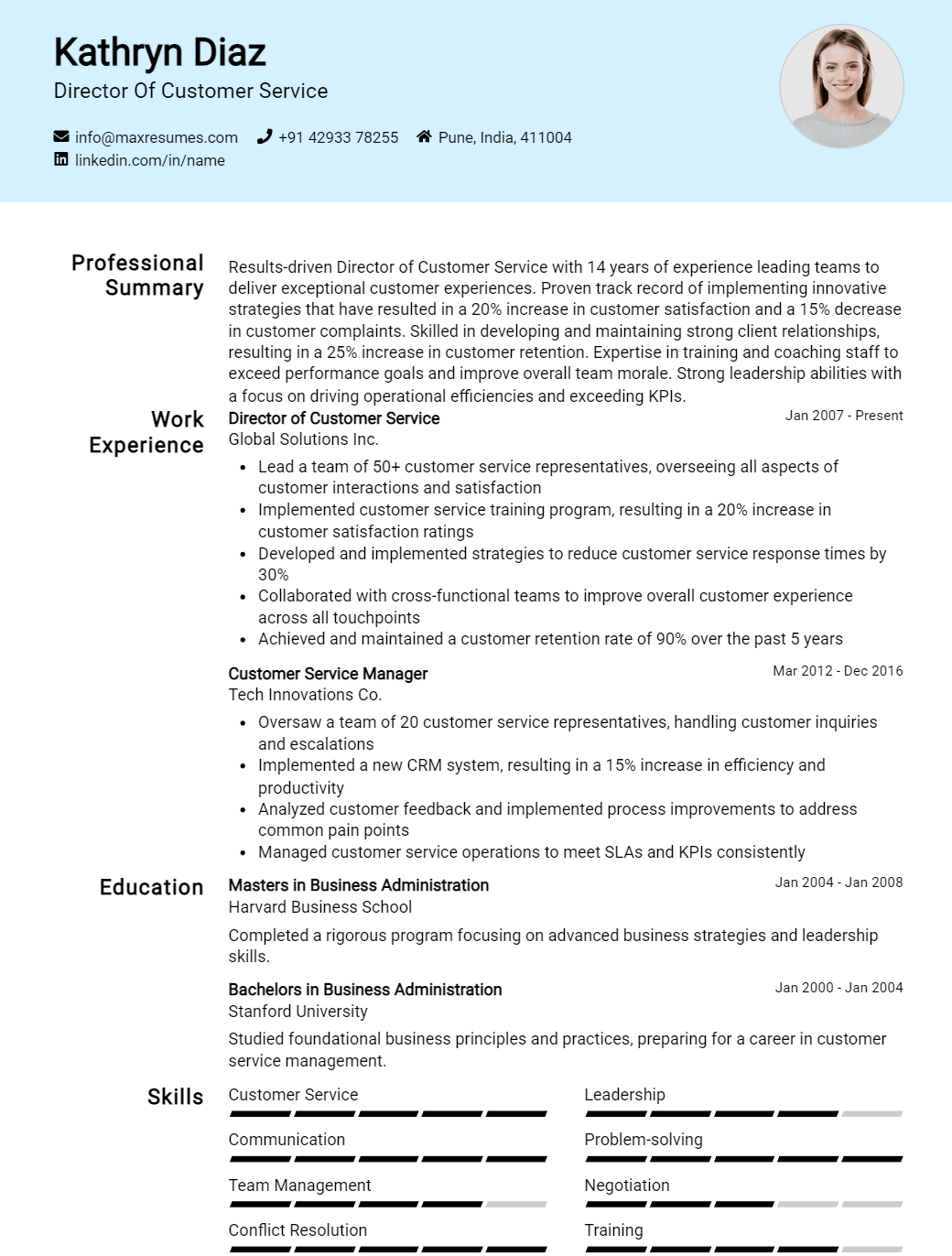 director-of-customer-service-resume-sample