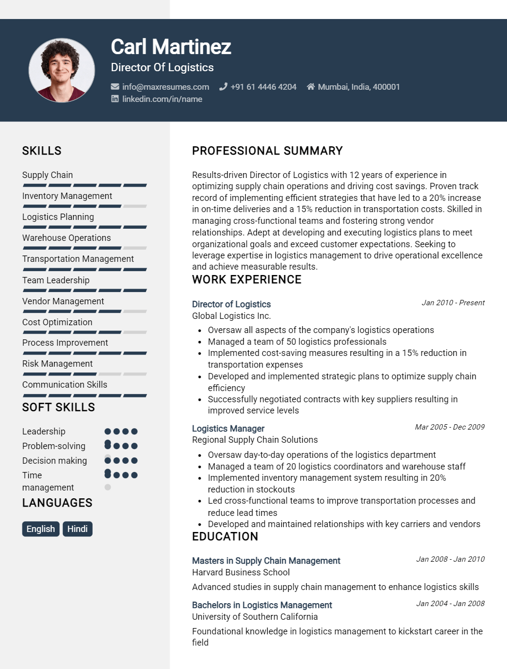 director-of-logistics-resume-sample