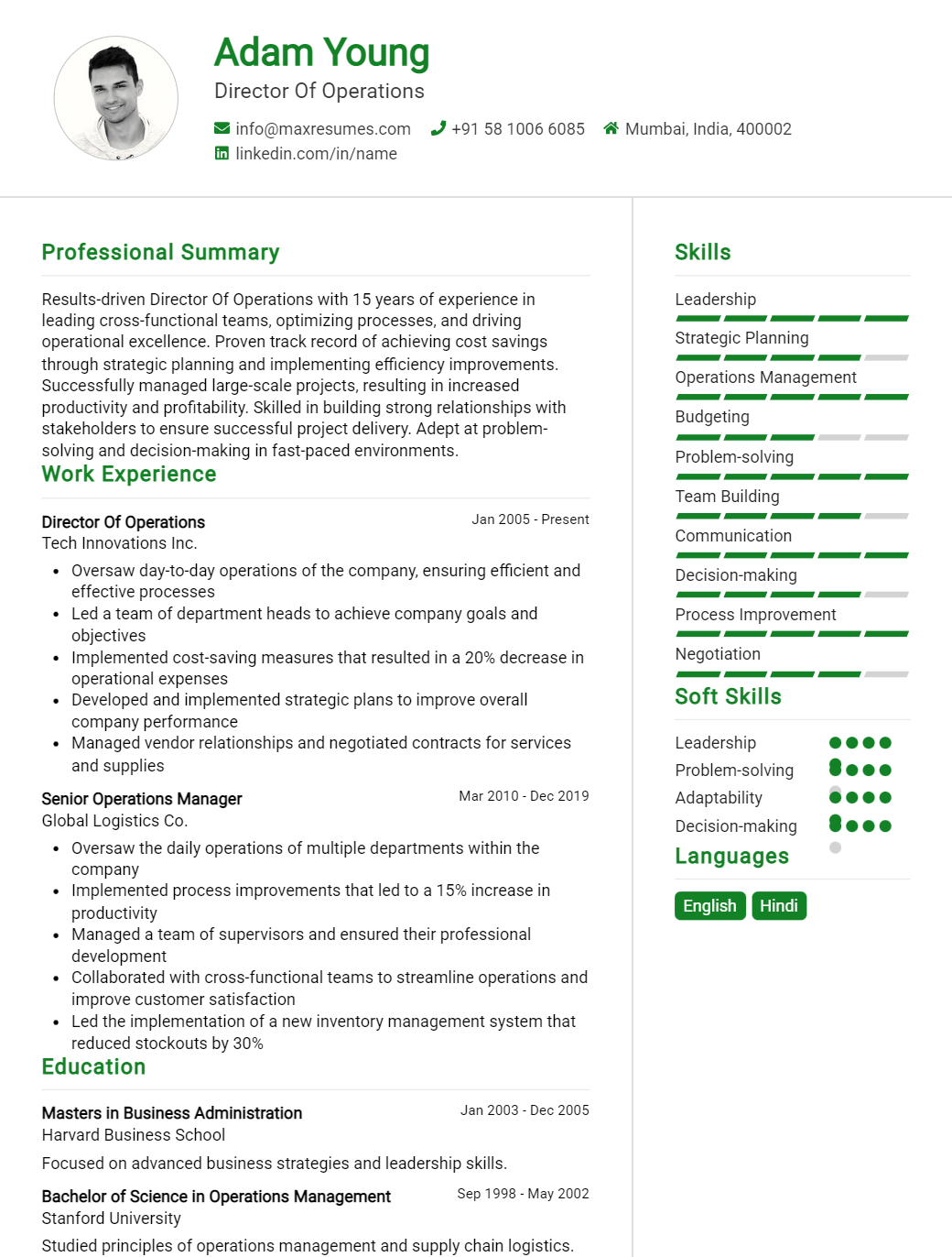 director-of-operations-resume-sample