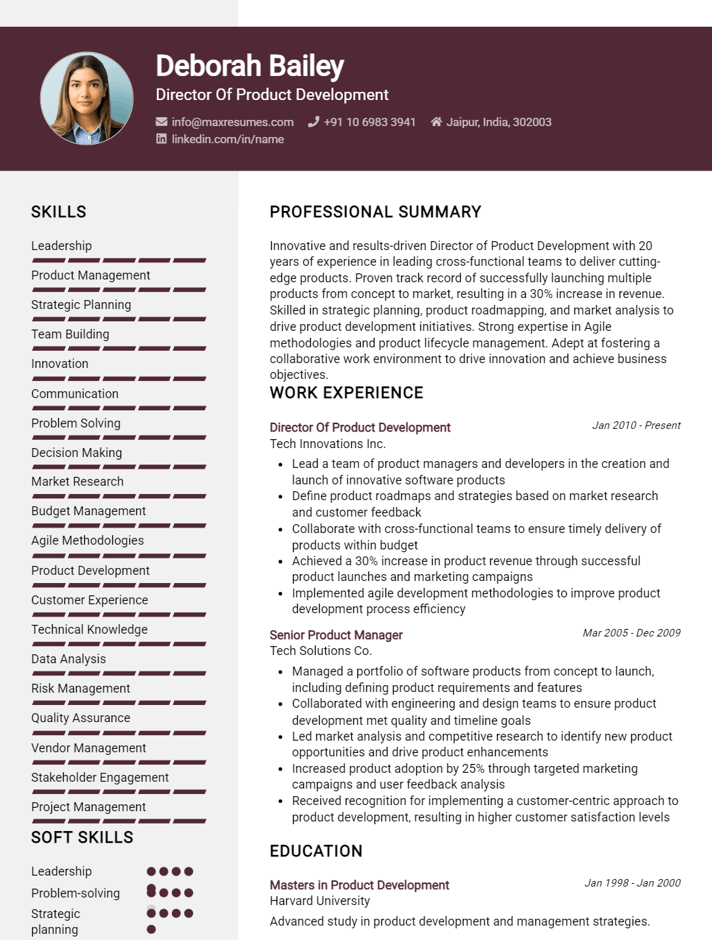 director-of-product-development-resume-sample