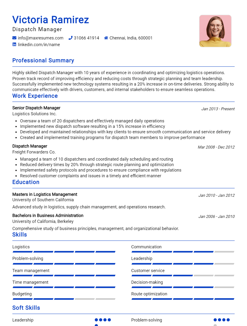 dispatch-manager-resume-sample