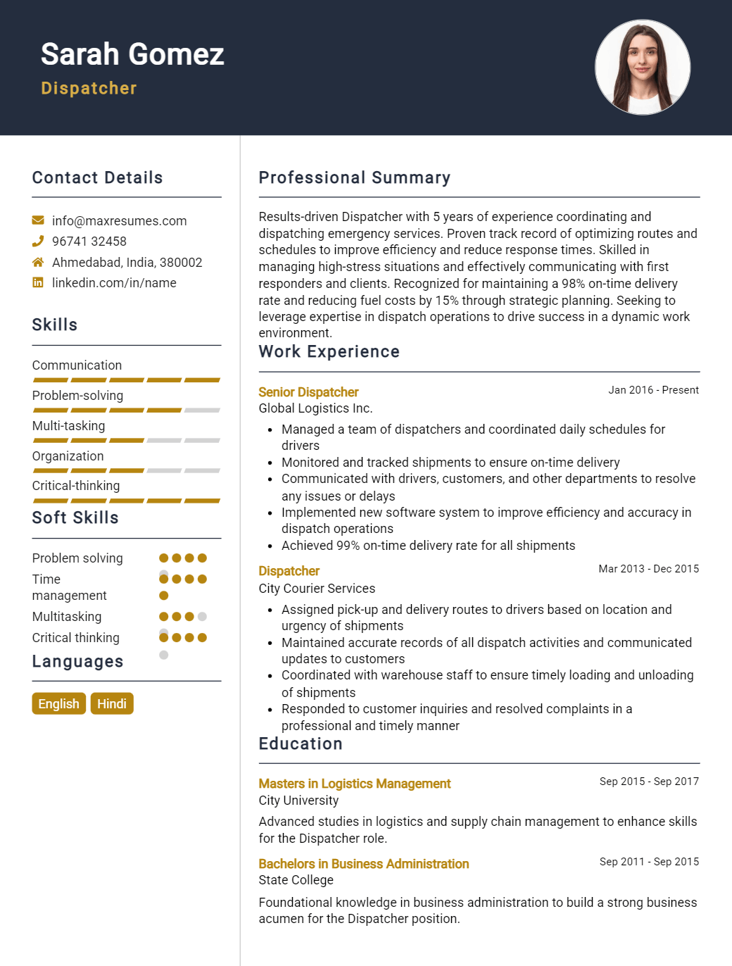 dispatcher-resume-sample
