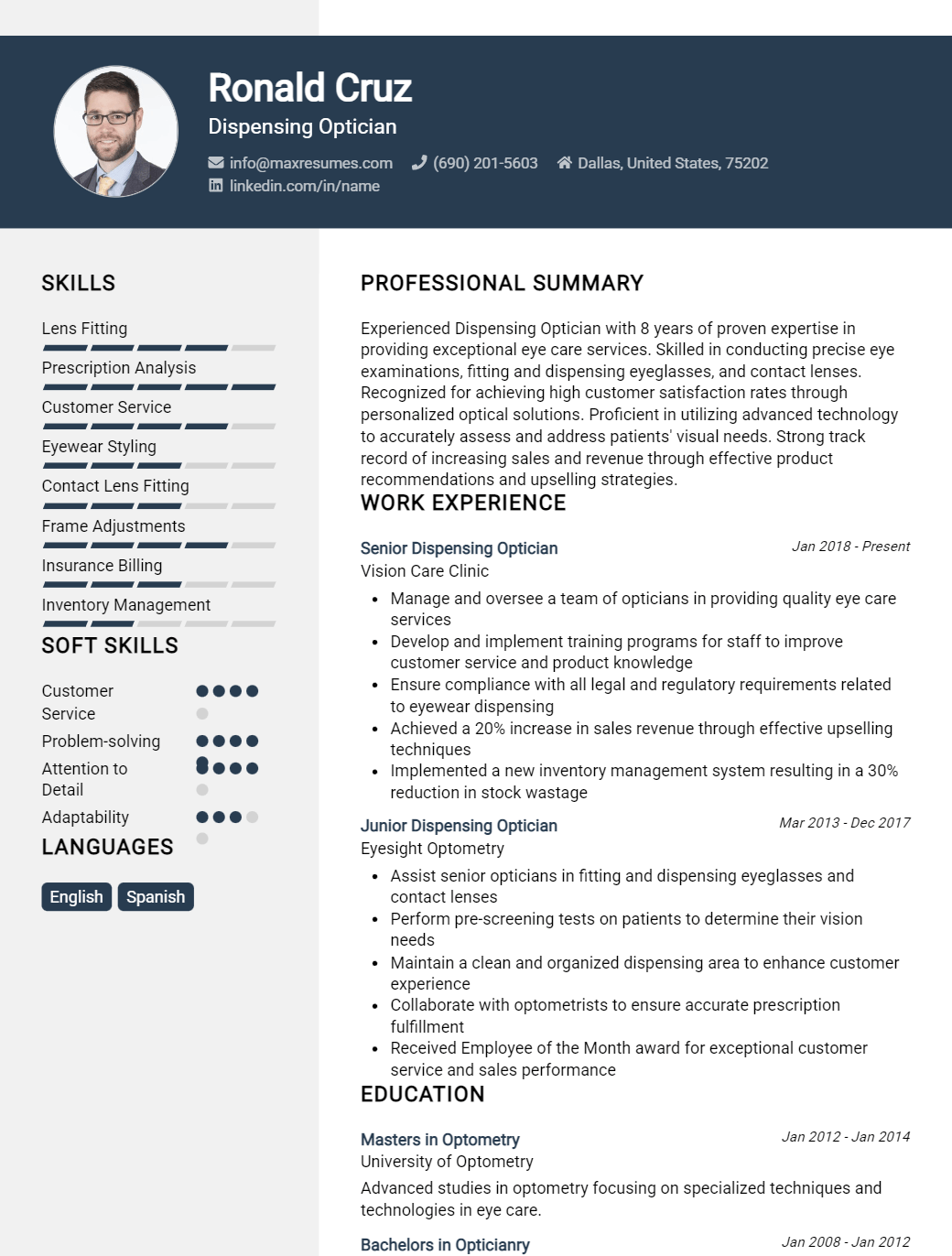 dispensing-optician-resume-sample
