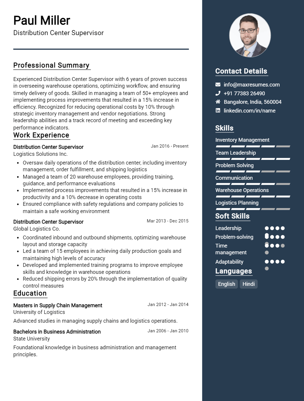 distribution-center-supervisor-resume-sample